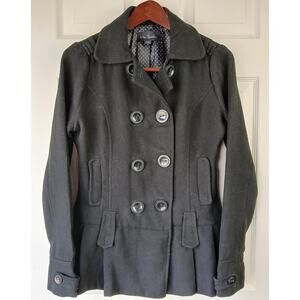 Iris Basic Black Double Breasted Peacoat Juniors M Repaired Vintage Y2K skirted